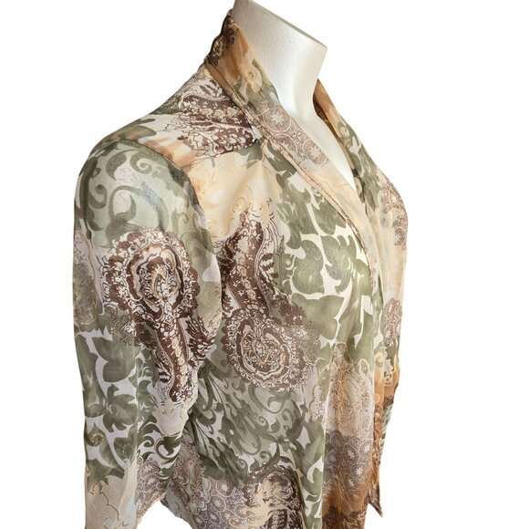 Paisley Kimono Shawl Cardigan Wrap Brown and Green and Gold OS  JJ4028 - Picture 5 of 9